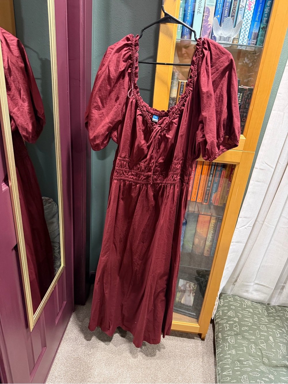 Old Navy Burgundy Puff-Sleeve Maxi Dress